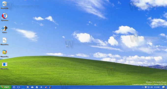 Windows 10 s hlavním panelem XP a tapetou