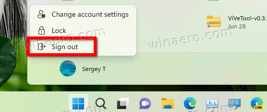 Windows 11 Odhláste sa z ponuky Štart