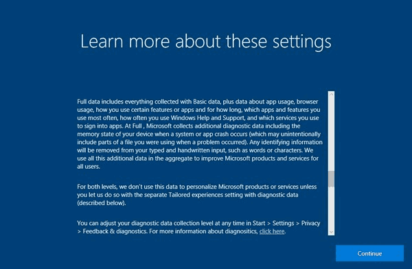 คำชี้แจงสิทธิส่วนบุคคล Windows 10 Fall Creators Update