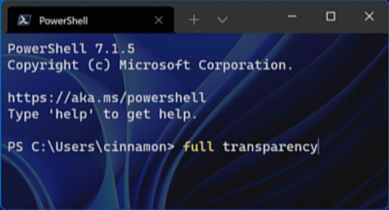 Windows Terminal الشفافية الكاملة