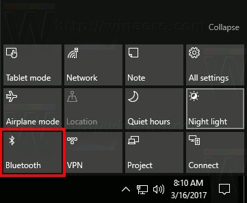 Centre d'action Bluetooth Windows 10