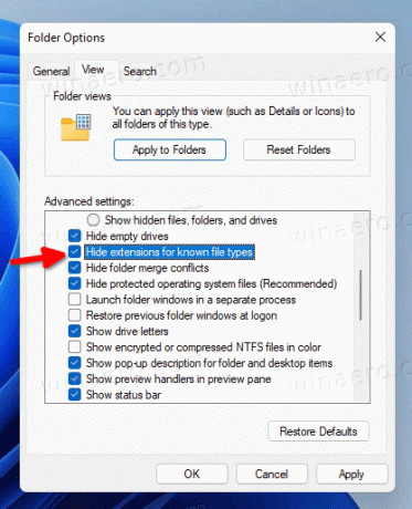 Skrýt přípony souborů v systému Windows 11