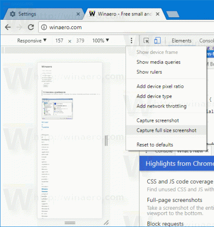 Captură de ecran de pagină completă Chrome 59 Dev Tools