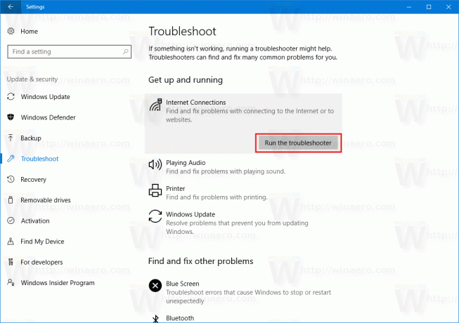 Windows 10 Ejecute un solucionador de problemas