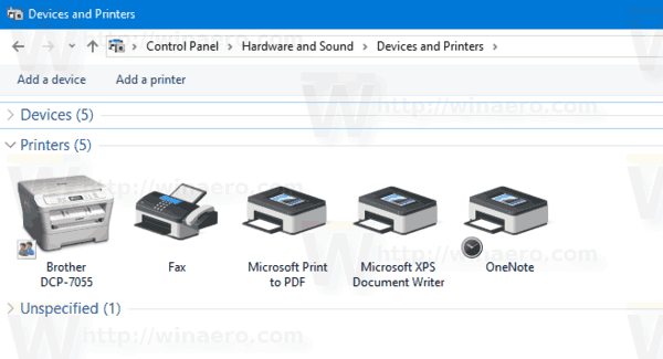 Windows 10 installerede printere i kontrolpanelet