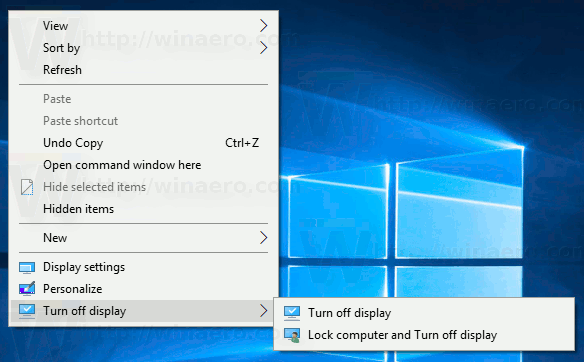 Menú contextual de apagado de pantalla de Windows 10