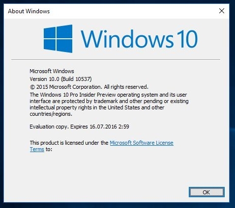 windows 10 build 10537 winver