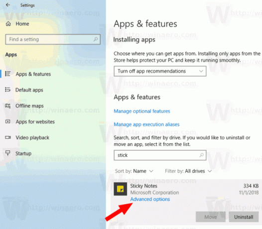 Windows 10 동기화 메모 고급 옵션 링크