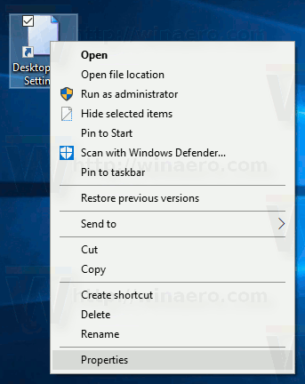 Menu kontekstowe skrótów do ustawień ikon pulpitu systemu Windows 10