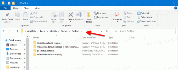 File Explorer Avage Firefoxi profiilide kaust