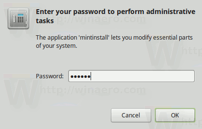 Mint Software Manager Въведете вашата парола