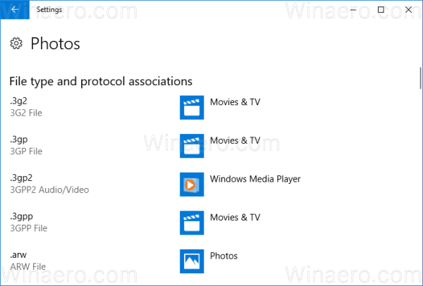 Windows 10 Setează setările implicite după aplicație 