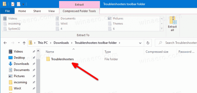 Folder z narzędziami do rozwiązywania problemów z systemem Windows 10 w pliku ZIP