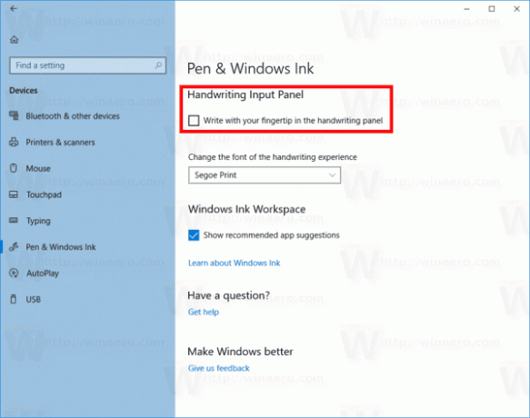 Windows 10 Deaktivieren Sie das Schreiben mit der Fingerspitze