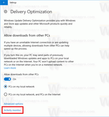Veza za praćenje aktivnosti optimizacije isporuke Windows Update