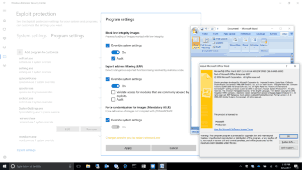 Windows 10 Exploit Protection 