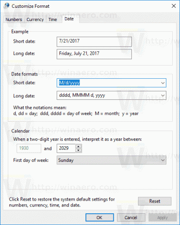 Windows 10 Registerkarte " Benutzerdefiniertes Datum"