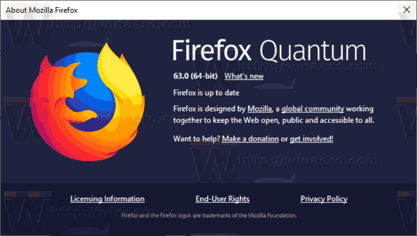 Firefox 63 Informacje