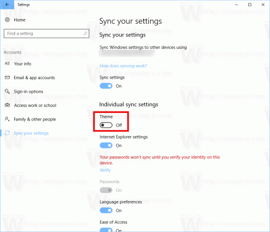 Windows 10 Dezactivează sincronizarea temei
