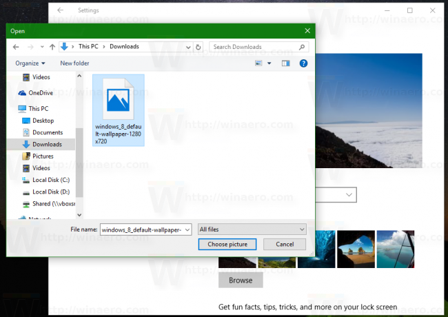 „Windows 10“ užrakinimo ekrane 1 nustatė tinkintą paveikslėlį
