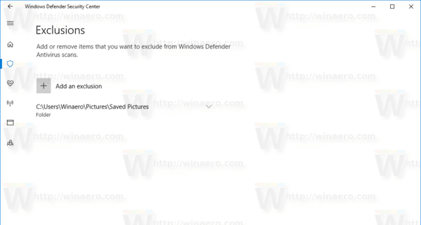 „Windows Defender“ pridėtas išskyrimas