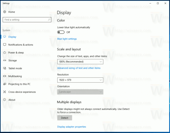 Configurações de exibição da atualização de criadores do Windows 10