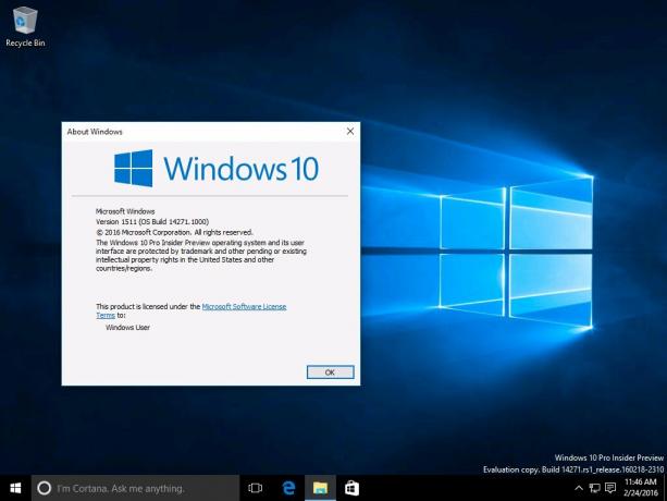 Windows 10 inşa 14271 winver