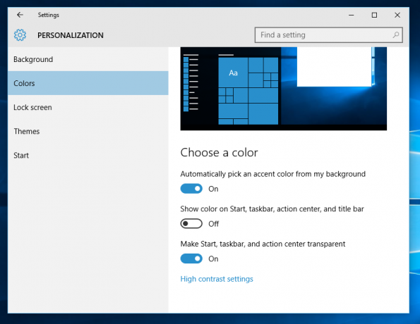 Windows 10 poistaa värin näyttämisen käytöstä