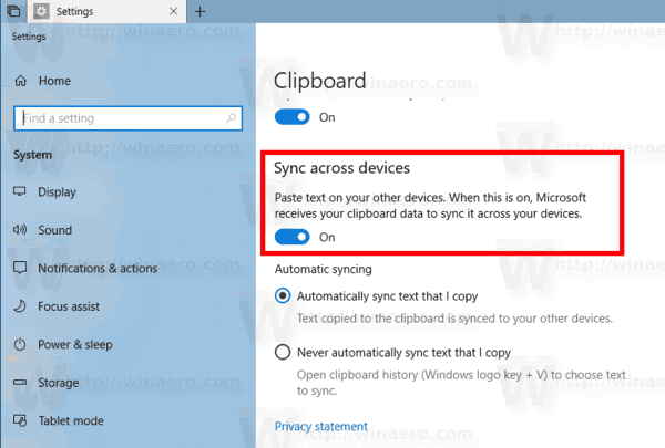 Windows 10 Sync Clipboard entre dispositivos