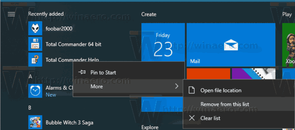 Windows 10 Applications récemment ajoutées Supprimer un seul élément