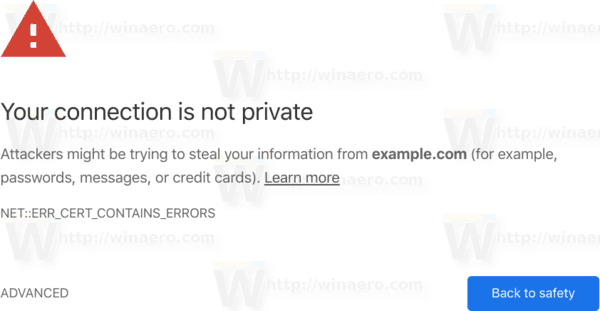 Pagina de avertizare SSL Google Chrome