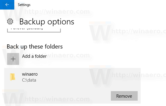 Entfernen Sie Ordner aus dem Dateiversionsverlauf in Windows 10