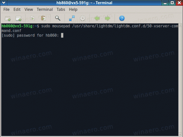 Xubuntu Въведете парола за Sudo