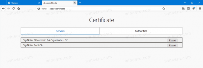 Firefox 77 Apie: sertifikatas