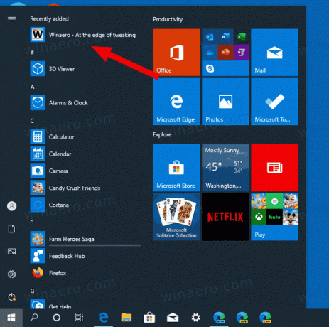 Stránka Windows 10 Internet Explorer přidána do nabídky Start v části Aplikace