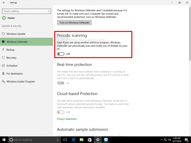 Windows 10:n säännöllinen tarkistus poistettu käytöstä