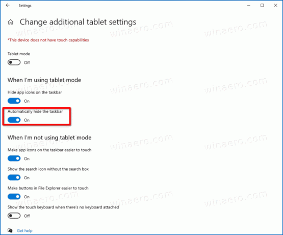 Windows 10 Skjul automatisk proceslinjen i tablettilstand