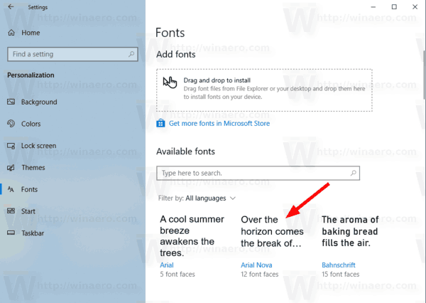 „Windows 10“ pašalinkite šrifto personalizavimo šriftus