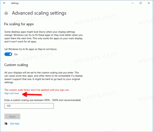 Windows 10 Özel Ekran Ölçeklendirme Düzeyini Uygulayın