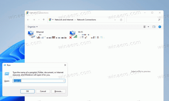 Ovládací panel Windows 11 Ncpa Cpl
