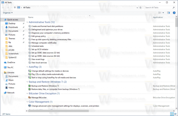 Windows 10 Wszystkie zadania Folder trybu Boga