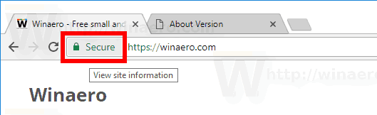 Przycisk wyświetlania informacji o witrynie w przeglądarce Google Chrome