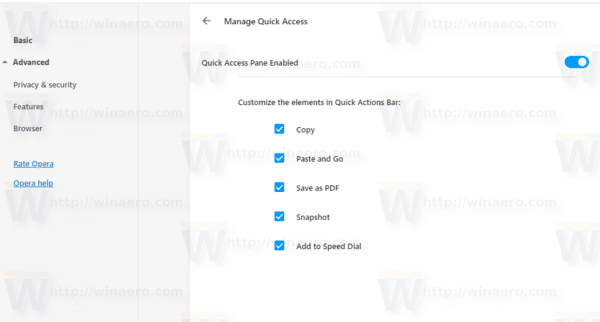 Opera 57 Administrar el panel de acceso rápido