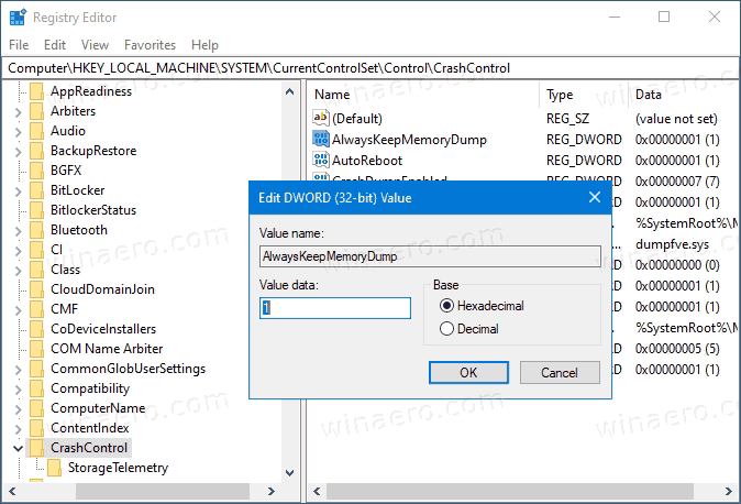 Windows 10 Deaktiver automatisk sletting av minnedumper i registeret
