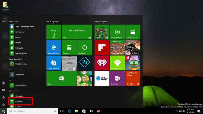 Windows 10 הפעל את אפליקציית לוח השנה