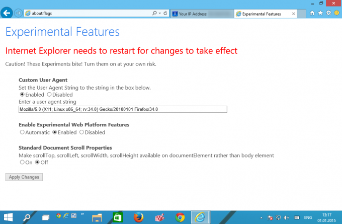 IE12 restart browser