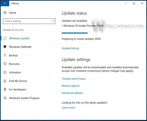 Aggiornamento di Windows 10 build 14385