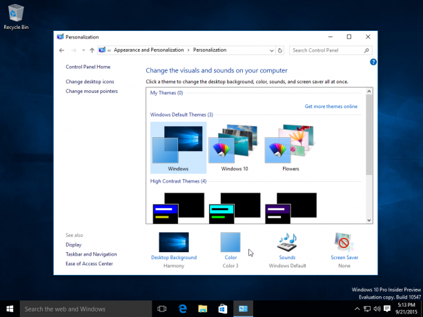 Personalização do Windows 10 build 10547