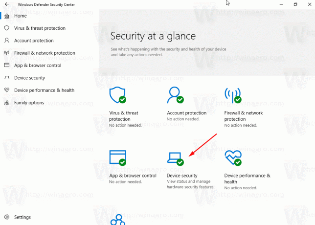 Значок безопасности устройства в Защитнике Windows 