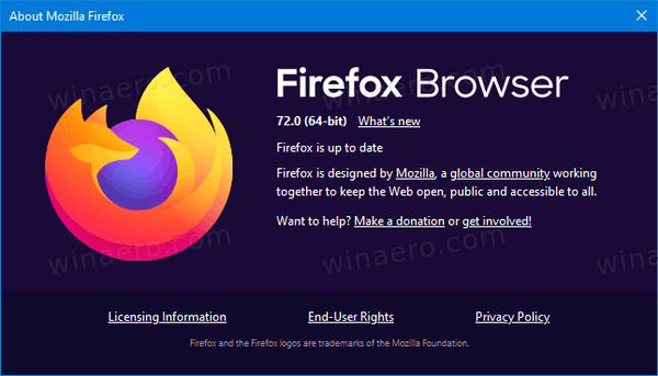 O aplikaci Firefox 72